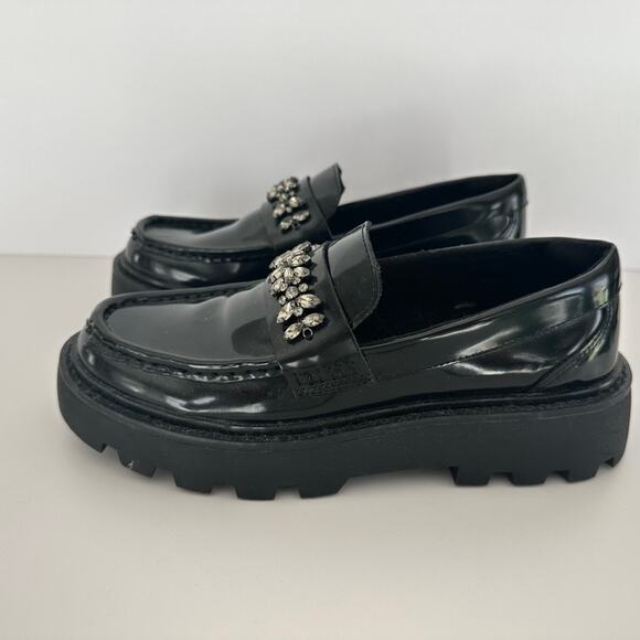 ZARA Chunky Platform Sequin Patent Loafer Black Size 37 Lug Sole Wednesday Goth - Picture 1 of 6